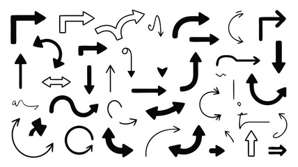 Collection of HandDrawn Arrows Pointing in Various Directions Black and White
