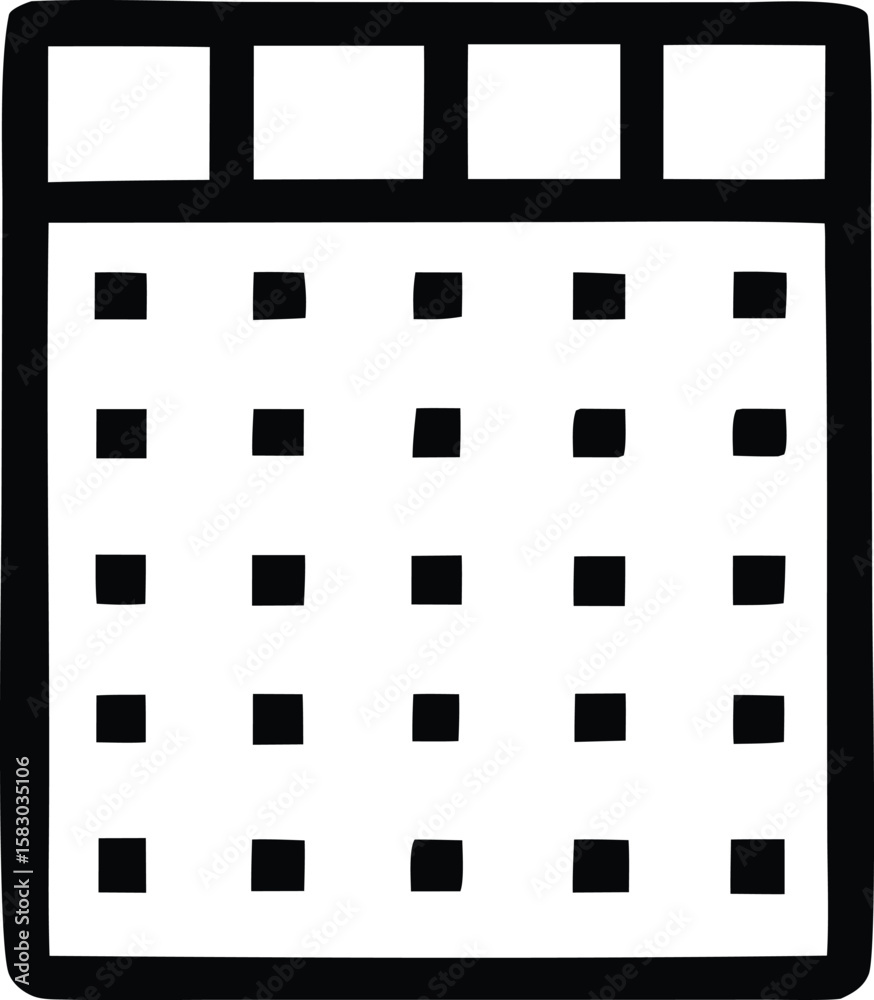 Poster simple black and white icon of a grid or table with rows and columns representing data organization