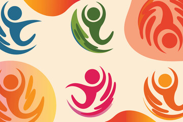 Colorful Abstract People Icons Representing Diversity, Inclusion, and Community on Light Beige Background