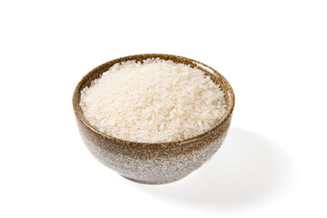 a bowl of raw rice isolated on white background 