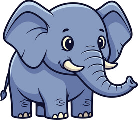 Fototapeta premium Cartoon elephant stands with curved trunk. Animal illustration, wildlife, cute, playful.
