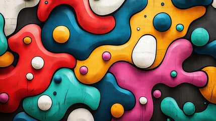 Colorful abstract background with blob shapes and spheres floating