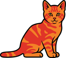 Cartoon cat sits looking at camera. Cute animal illustration, pet drawing, domestic feline, friendly character