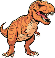 Cartoon dinosaur stands menacingly, mouth open. Illustration of prehistoric reptile, isolated on white.