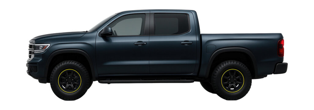 Double-cab pickup with chrome grille and black side steps