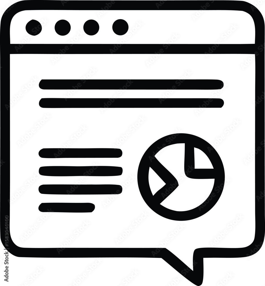 Poster simple black and white icon representing a website interface with data visualization and text conten