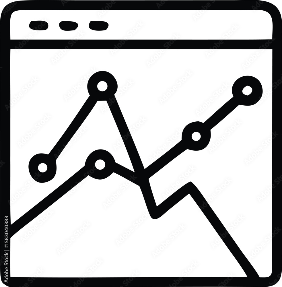 Poster simple hand drawn line graph icon within a browser window interface representing data analysis and t