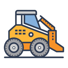 Line art illustration of a compact skid steer loader isolated on white background