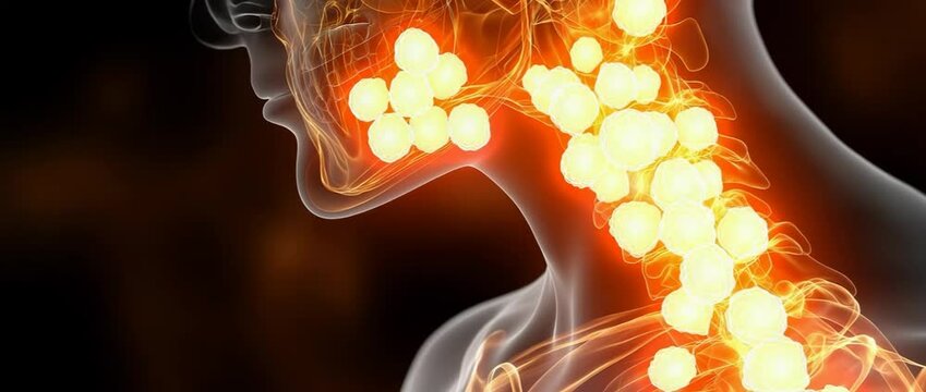 A medical illustration of a youngster having a food allergy reaction that shows airway and throat inflammation and constriction