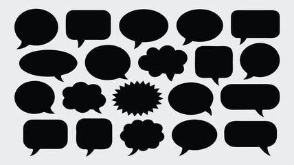 Variety of Black Speech Bubbles in Different Shapes, Includes Round, Square and Spikey Style