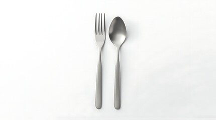 Simple Silver Fork and Spoon Arrangement on White Background for Food Presentation