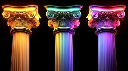 Four vibrant columns, glowing in color