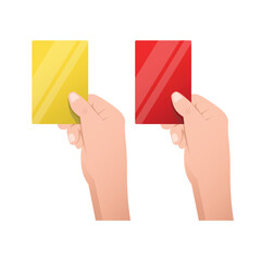 Referee Hand Holding Yellow and Red Card Vector Illustration