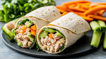 Nutritious lunch prep with tuna salad wraps and fresh veggies, perfect for healthy meal