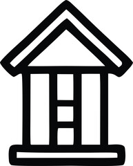 Simple black and white icon of a stylized building with a pediment and columns representing architecture or government
