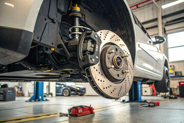 a close-up view of a car brake assembly