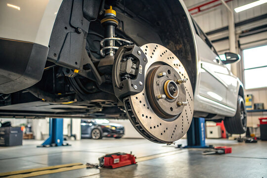 a close-up view of a car brake assembly