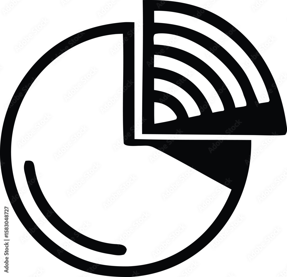 Poster stylized black and white pie chart icon representing data distribution and statistical analysis with