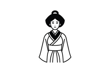 Elegant Japanese Woman in Traditional Kimono Expressing Serenity and Grace Presented as a Clean Minimalist Silhouette on a White Background silhouette minimalist