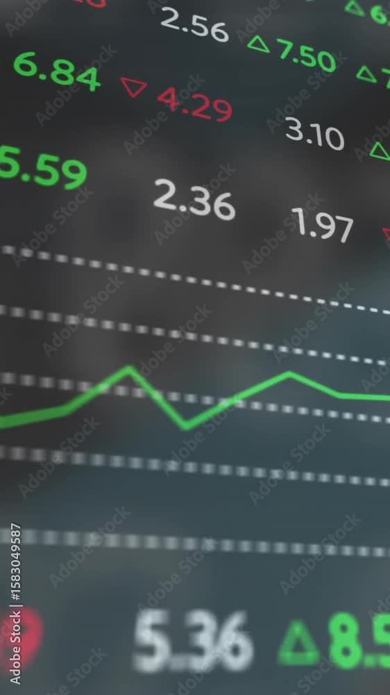 Wall mural animation of financial data processing on black background