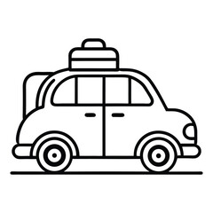 Car with luggage on roof isolated on white background