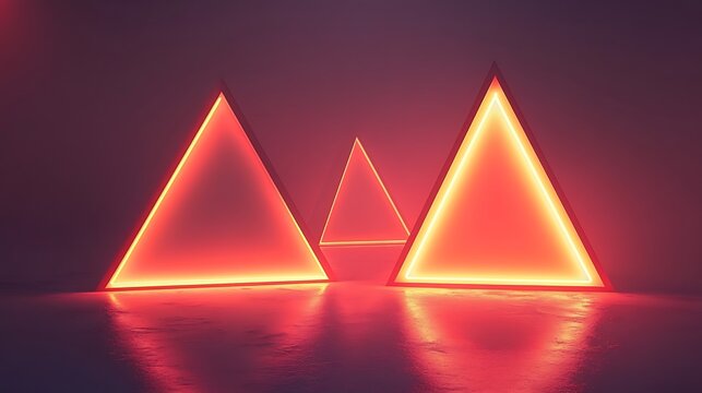 Three glowing triangles in a dark room