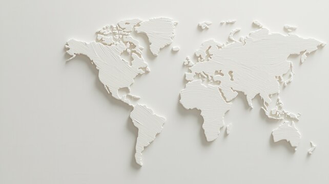White minimalist world displayed on map a white background, representing global connectivity and simplicity - Powered by Adobe