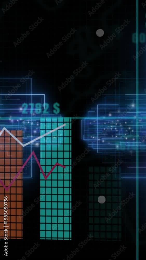 Poster animation of diagrams and light trails over data processing