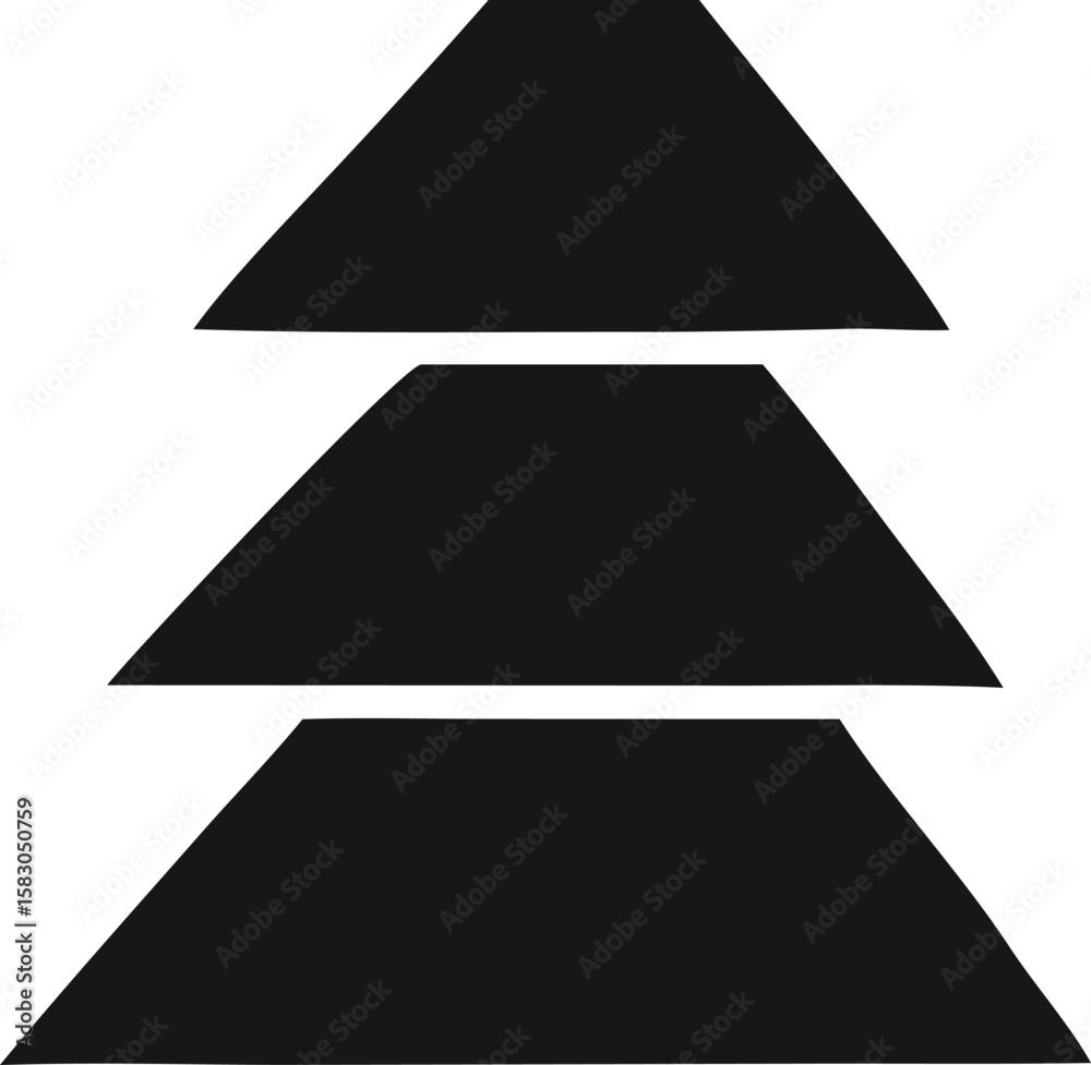 Poster three stacked black trapezoid shapes with varying widths creating a minimalist abstract geometric pa