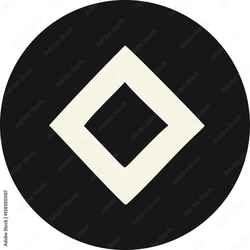 Poster minimalist geometric design featuring a cream colored diamond shape centered within a solid black ci