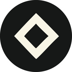 Minimalist geometric design featuring a cream colored diamond shape centered within a solid black circular background with subtle texture