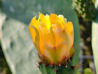 Beautiful yellow cactus flowers blooming prickly pear nature background poster high quality resolution hd 8k closeup wallpaper banner photography image photo