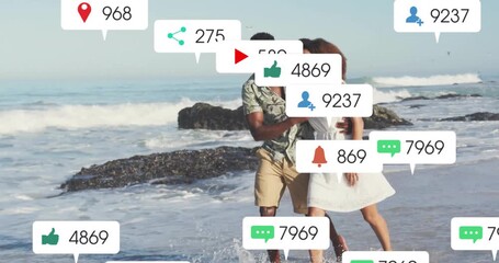 Man walking shoreline cupping face and kissing causing social media alerts swirling around couple - Powered by Adobe