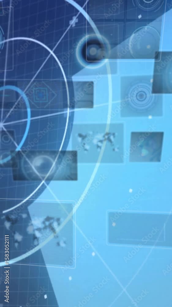 Poster animation of digital data processing over scope scanning on black background