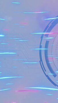 Data search animation with digital magnifying glass and circuit lines