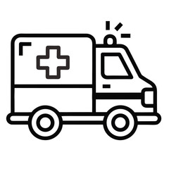 Simple flat icon of an ambulance with a red cross on white background © MdAshraf
