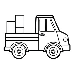 Simple line art pickup truck loaded with boxes isolated on white background