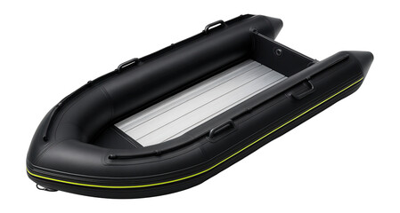 Inflatable rapid deployment boat with black hull and reinforced sides