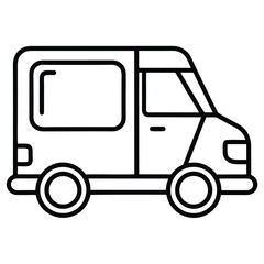 Fototapeta premium Simple line art icon of a delivery van isolated on white background