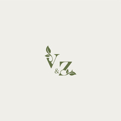 luxury wedding monogram design VZ bold initial concept letter organic leaf logo
