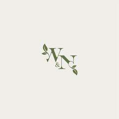 luxury wedding monogram design WN bold initial concept letter organic leaf logo