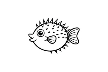 Cute Cartoon Pufferfish with Spikes and Friendly Face Black and White Line Art Illustration Vector Silhouette charming pufferfish illustration silhouette style perfect