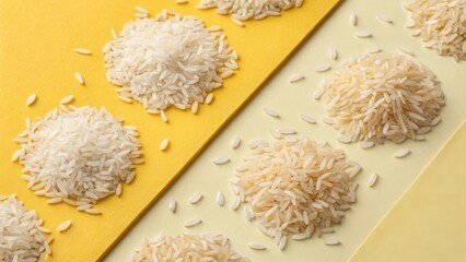 Different Types of Rice on Colorful Background for Culinary and Food Decoration