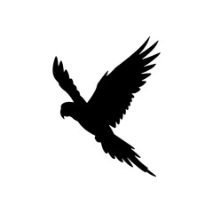 Pet flying parrot silhouette vector flat illustration design. 