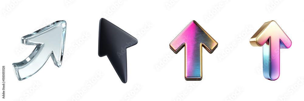 Poster 3d arrow icons set. directional navigation and interface design collection isolated on transparent b