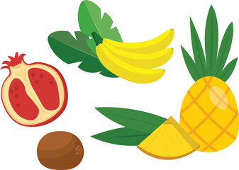 Set of tropical fruits on a white background. Vector illustration in flat style.