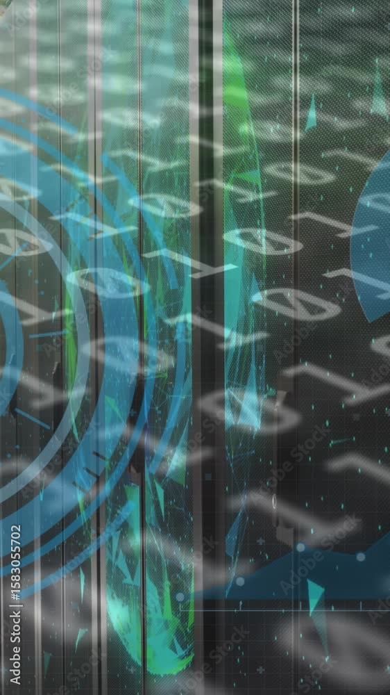 Poster animation of binary codes, graphs with hud processing on digital interface