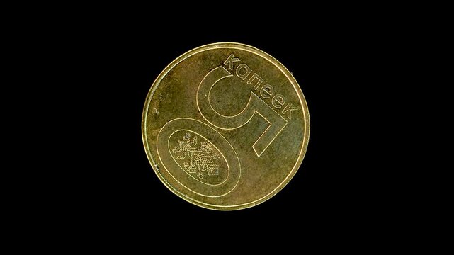 Belarus 2009 50 kopecks coin reverse with large denomination and ornament rotating on black background