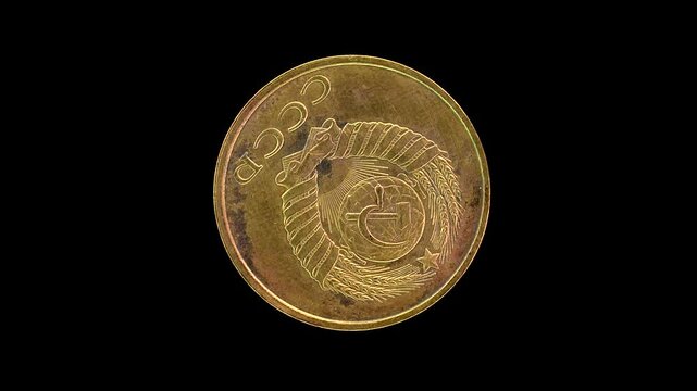 Soviet Union 1982 3 kopecks coin obverse with hammer and sickle emblem rotating on black background