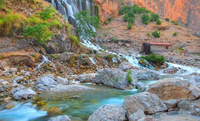 Kapuzbasi (Kapuzbaşı) mountain waterfall landscape - Kayseri, Turkey